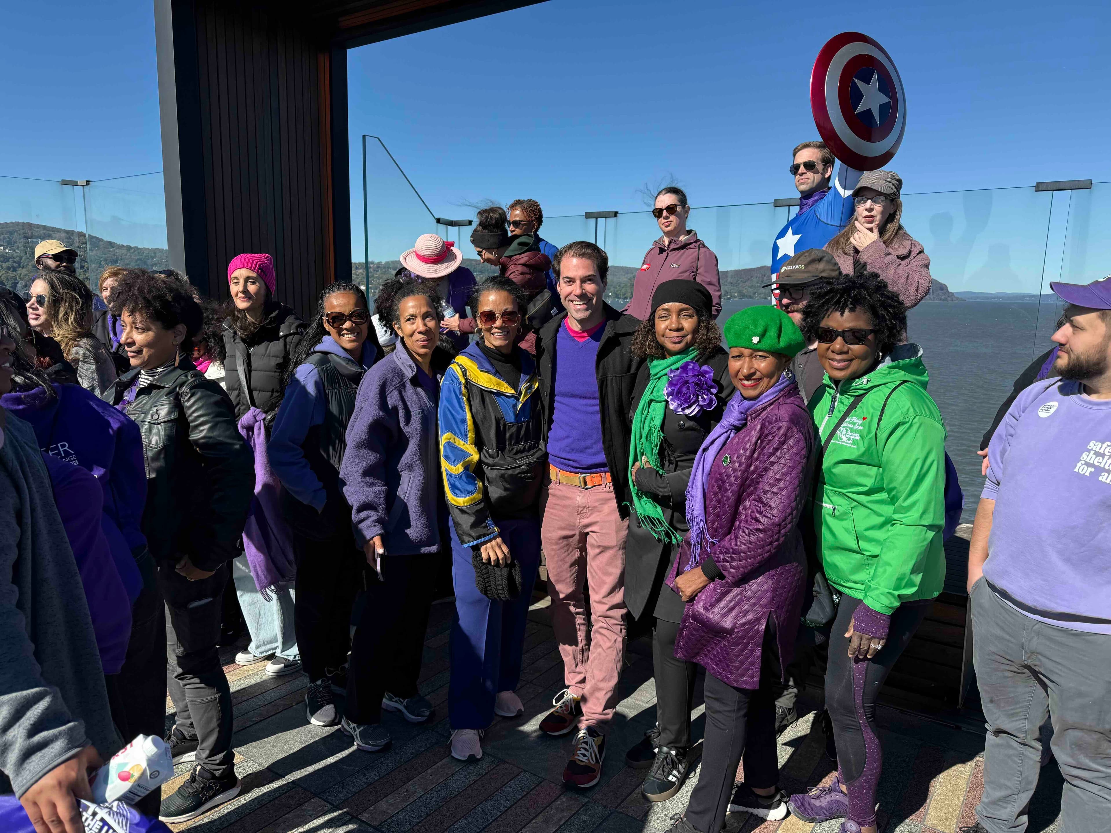 Mike Sacks NY-17 congressional candidate meeting with diverse group of community supporters along the Hudson River in Westchester County